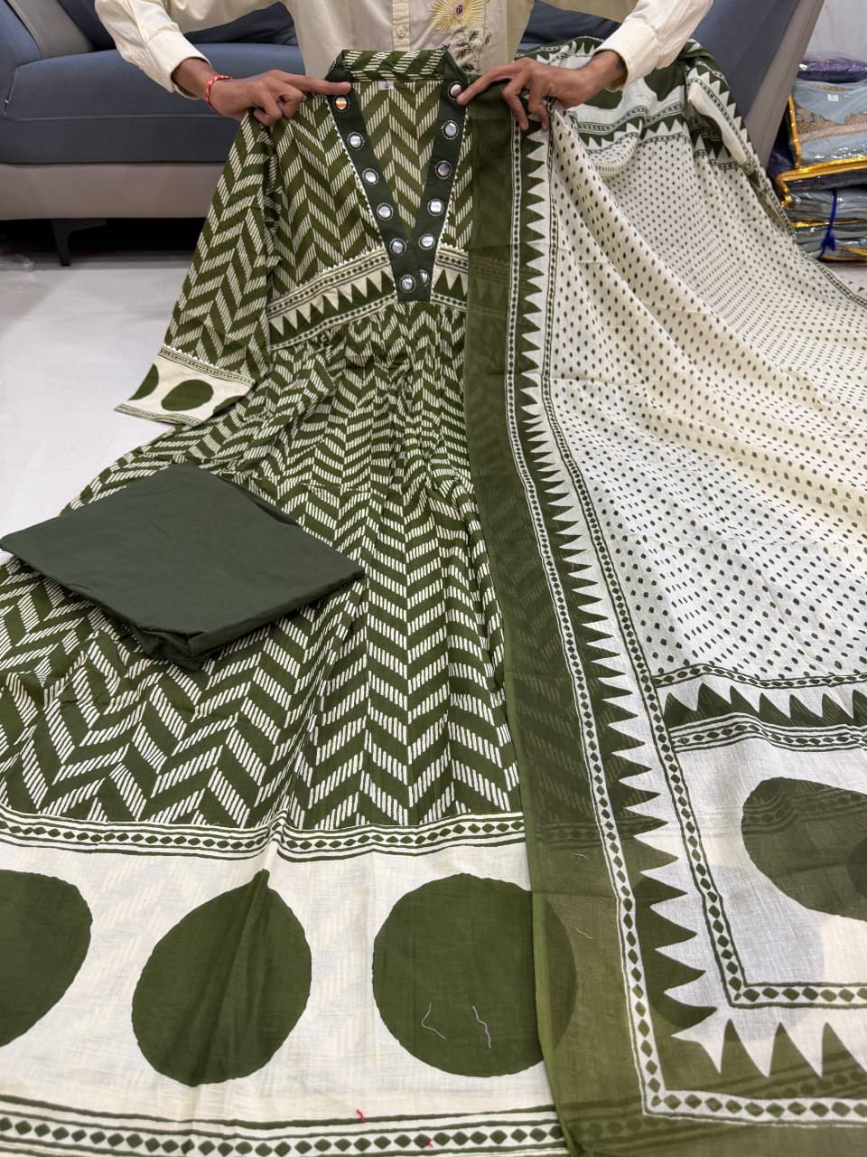 Elegant Green Printed Anarkali Kurta Set with Dupatta