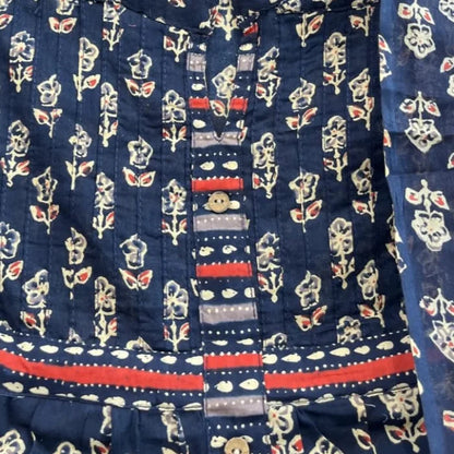 Navy Blue Traditional Block Print A-Line Kurta Set with Pockets