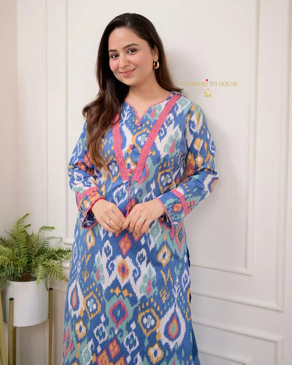 Premium Cotton Printed Designer Kurti With Bottom Set