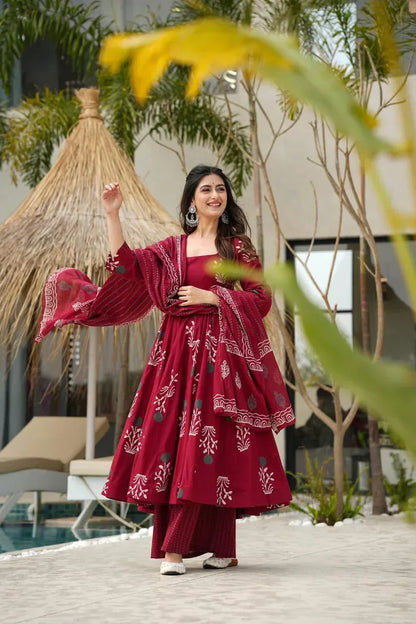 Anarkali Discharge Print Cotton Kurta Set