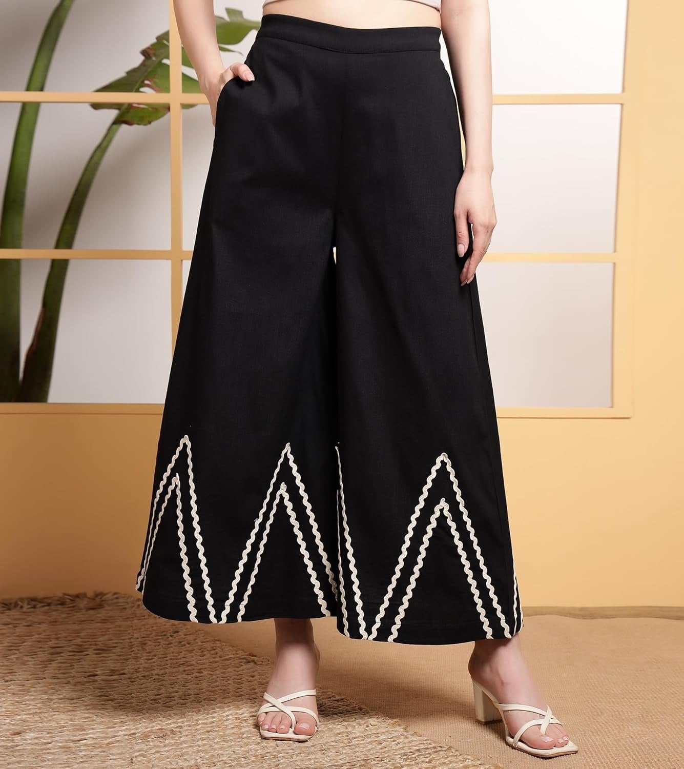Women Indo Western Waist Coat With White Zigzag Lace Trousers Co-Ords Set