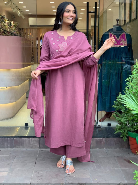 Premium Quality Cotton Kurti, Pants And Dupatta Set