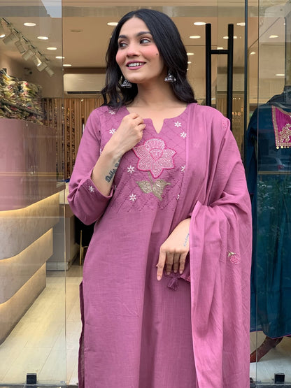 Premium Quality Cotton Kurti, Pants And Dupatta Set