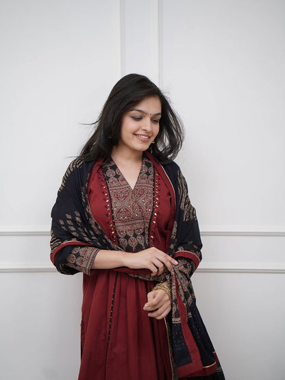 Red Ethnic Kurta Set with Elegant Dupatta