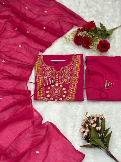 Elegant Crimson Embroidered Anarkali Suit Set with Dupatta