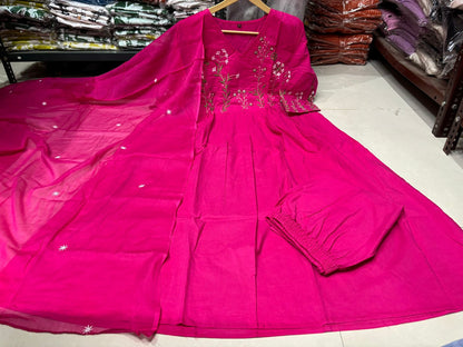 Elegant Pink Embroidered Anarkali Kurta Set with Dupatta