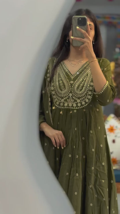Stylish Cotton Embroidery Work Anarkali Kurti Set